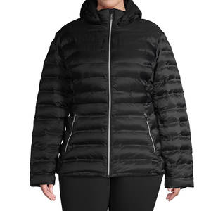 Blouson matelassé pliable pour femme grande taille avec capuche, blouson matelassé noir brillant, petit matelassé, fermeture éclair intégrale, hiver, style unique - Product Image 1