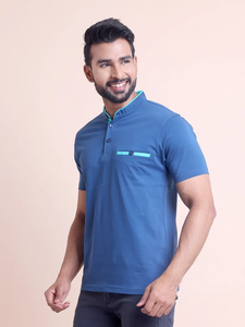 T-shirt à manches courtes et col mandarin de haute qualité pour hommes Vêtements décontractés confortables 100% coton pour les tenues de tous les jours et le bureau - Product Image 5