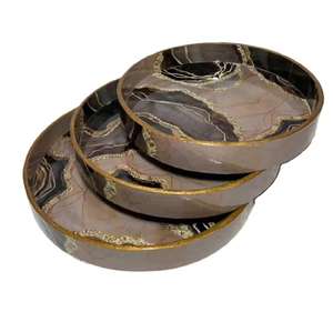 Planches en MDF de qualité supérieure ensemble de plateaux de service revêtus d'émail de forme ronde organisant un plateau décoratif pour la cuisine, la maison et la vanité - Product Image 6