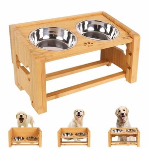 Cuencos elevados para perros, cuencos elevados para mascotas de 15 grados para gatos, comedero de madera para perros pequeños con 3 cuencos para mascotas de acero inoxidable - Product Image 3