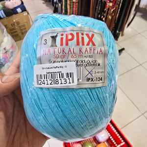 İplix Fil de raphia naturel 50g-teint 32 couleurs pour tricoter tissage couture bleu clair - Product Image 1