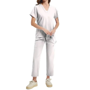 Venta al por mayor sólido a medida ajuste con cuello en V y pantalones de Yoga Jogger Hospital uniforme médico dental enfermera Scrub Set - Product Image 2
