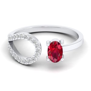 Anillo Ajustable REYES con Gema de Rubí de Corte Ovalado de 0.5 Quilates en Oro Sólido de 14K/18K, Anillo de Moissanita para Regalo de Aniversario para Ella - Product Image 5