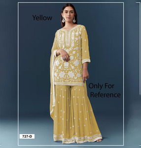 Traje Sharara tradicional indio de georgette para mujer, con bordado floral elaborado, para boda, vestido abaya para damas. - Product Image 1