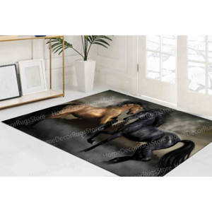 Alfombra Estampada: Alfombra con Diseño de Dos Caballos, Alfombras para Amantes de los Caballos, Alfombras con Diseño de Animales, Alfombra Suave No Tejida - Product Image 2