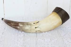 Corne à boire sculptée et polie de qualité supérieure, en corne de buffle écologique, style animalier, avec étui en cuir, souvenir du Uttar Pradesh - Product Image 2