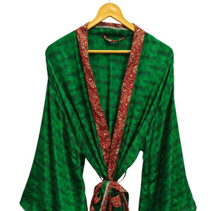 กิโมโนผ้าไหมสำหรับชุดกลางคืนของผู้หญิงเสื้อคลุมยาวพิมพ์ลายดอกไม้อินเดียวินเทจผ้าไหมส่าหรี - Product Image 1