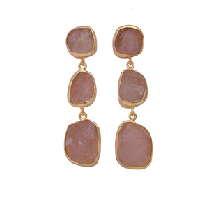 Women's Trendy Gold-Plated Brass <b>Stud</b> Collection Set Raw Labradorite Three Stone Drop Birthstone <b>Earrings</b> Fancy Jewelry <b>Studs</b> - Product Image 4