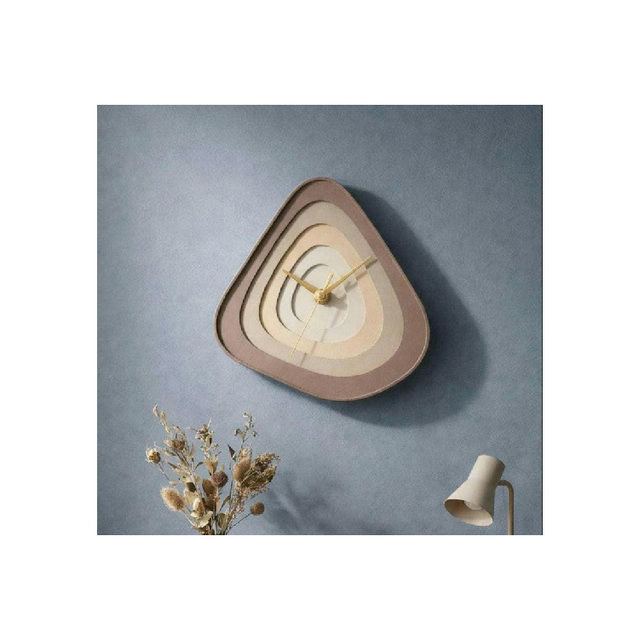 Unusual Sculptural Wall Clock Stone Beige Layered Wooden Design  Silent Minimalist Clock for Living Room