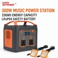 Station d'alimentation portable 300W 256Wh LiFePO4, générateur solaire, onduleur à onde sinusoïdale modifiée, double prises AC Type C pour le camping et les activités de plein air