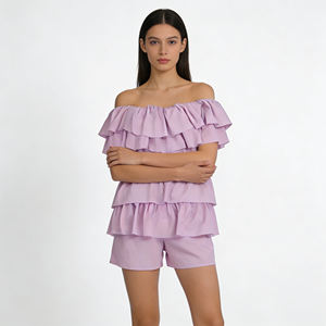 จั๊มพ์สูทขาสั้นแบบเปิดไหล่ แต่งระบายเป็นชั้นๆ รุ่น Flowy ปี 2026 เหมาะสำหรับงานลำลองกลางแจ้ง สำหรับสุภาพสตรี ขายดี - Product Image 1