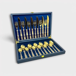 Top vente 24 pièces couverts de mariage ensemble Cube d'eau conception acier inoxydable plaqué or boîte bleue 6 parties différentes - Product Image 6