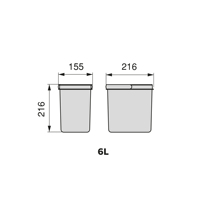 Emuca España Modelo 8197723 Kit de Contenedores de Reciclaje de Plástico Gris Antracita 2 x 6 Litros, Cubo de Basura para Cajón de Cocina