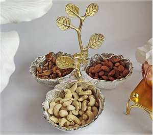 Tazón para servir nueces de alta calidad para el hogar, Hotel y restaurante, vajilla de mesa, cuencos para servir con diseño de hojas de Color plateado y dorado - Product Image 4