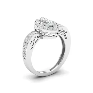 Bague en or jaune 10K 14K 18K de qualité supérieure, 0,80 ct, taille marquise, halo de diamants solitaire à 50 pointes, pour femmes, fournisseur en gros - Product Image 6