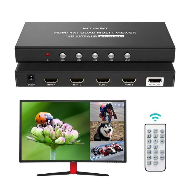 MT-VIKI 4K HDMI Multiviewer 4x1 w/IR Remote, 4K@30Hz Seamless HDMI Switcher 4 in 1 Out for PS4/PS5/Security Camera