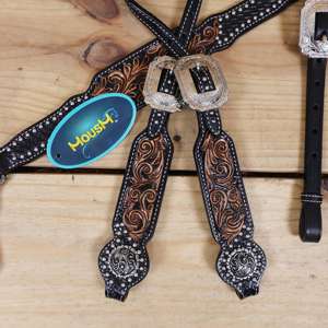 Ensemble de bride et de collier de poitrail pour cheval, cuir de vache, cuir véritable, logo personnalisé, produits western, saisonnier avec couleur arc-en-ciel - Product Image 6