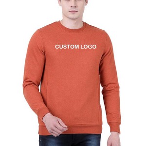 <b>Men's</b> <b>Orange</b> Crew Neck Knitted <b>Sweatshirt</b> Regular Fit Solid Color Custom Logo Front Print Casual Autumn Wear <b>Sweatshirts</b> - Product Image 1