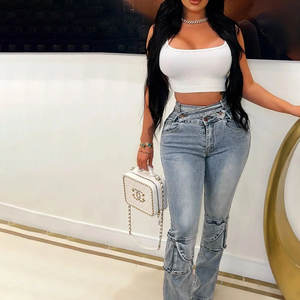 กางเกงยีนส์เดนิมทรงวินเทจ ระบายอากาศได้ดี ทรงคาร์โก้ เอวสูง ทรงเข้ารูป ตรงรุ่นที่เหมาะกับทุกไซส์ XL 2XL 3XL สำหรับฤดูร้อน ฤดูหนาว ฤดูใบไม้ร่วง - Product Image 2