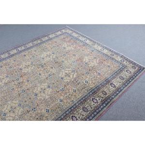 พรมวินเทจตุรกีขนาดใหญ่ 6.3x9.5 ฟุต พรมขนสัตว์สีน้ำเงิน - Product Image 4