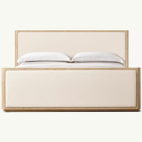 Meubles en bois massif modernes, lit double en bois, lit king size, lit avec panneau en tissu et pied de lit