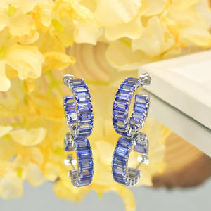 Pendientes de Aro de Tanzanita Octogonal de 5x3 mm, Pendientes de Lujo de Oro Blanco Real de 14k para Mujer, Joyería Fina Hecha a Mano, Regalo - Product Image 2