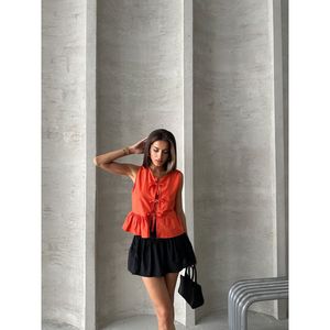 Blusas y Camisas para Mujer Topshow, Diseño con Lazo Frontal Naranja, Blusa al por Mayor - Product Image 4