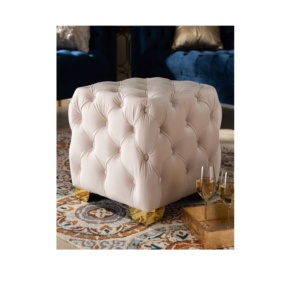 Otomano de estilo copetudo de tela Rosa bebé de diseño moderno de lujo, taburete hinchado con pata dorada para sala de estar - Product Image 5