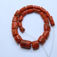 Vente en gros de perles de tube de corail rouge italien de 10 pouces perles cylindriques lisses naturelles tailles 7X6MM et 15X11MM environ.