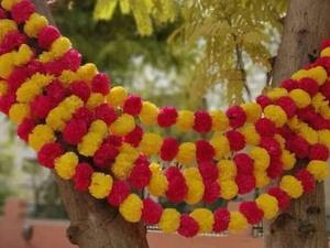 Indien Marigold Fleur Artificielle Décorative Diwali Marigold Fleur Guirlande Cordes Pour La Décoration De Fête De Mariage De Noël - Product Image 2