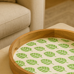 Vente en gros de plateau en bois imprimé de motifs naturels verts plateau rond en bois organisateur présentoir coffret cadeau décoration de table du Vietnam - Product Image 4