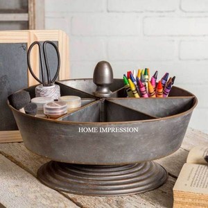 Wholesale Suppliers Galvanized Tin <b>Caddy</b> with 6 Compartments Multipurpose Silverware Utensil Carry with Metal Handle Supplies - Product Image 1