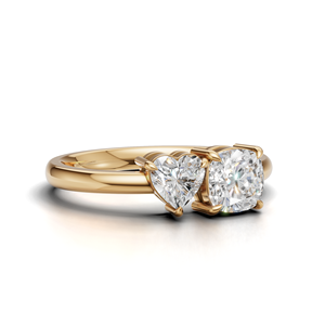 IGI Certified Lab Grown Diamond Toi Et Moi <b>Ring</b> 18K Yellow / White & Rose Gold Heart & Cushion Shape Engagement <b>Ring</b> For Women - Product Image 4