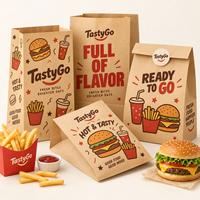 Sacs en papier kraft écologiques personnalisés, résistants à la graisse, pour emballages à emporter, restauration rapide, hot-dogs, sandwichs, hamburgers et poulet frit