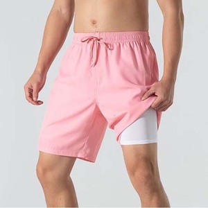 Short double couche pour homme Taille haute Cordon de serrage Qualité supérieure Style de rue Coton Polyester Couleur personnalisée Short d'été pour homme - Product Image 4