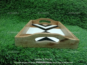 Bandeja de servicio Rectangular con incrustaciones de resina y hueso de lujo Bandeja de madera hecha a mano artesanal para postres, café, té y decoración del hogar - Product Image 6