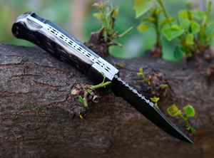 Couteau à lame pliante pour homme Bushcraft Skinner tactique Corne de taureau en acier damassé forgé avec gaine Cadeau de chasse de camping pour lui - Product Image 3