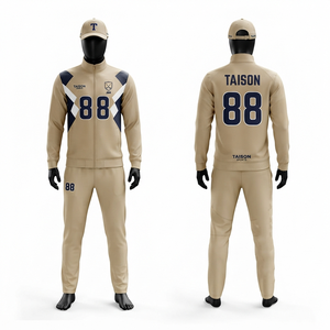 Traje Deportivo Unisex para Hockey sobre Césped, Invierno, 300 Gramos, Tejido de Poliéster, Resistente al Viento, Beige, Azul Marino, Paneles Blancos en Contraste, Impresión Personalizada - Product Image 1