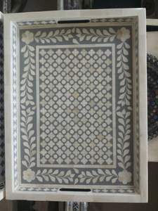 Plateau de service en incrustation d'os floral de luxe poli et écologique fait à la main par Crafts Galore fabriqué par de véritables artisans indiens - Product Image 4