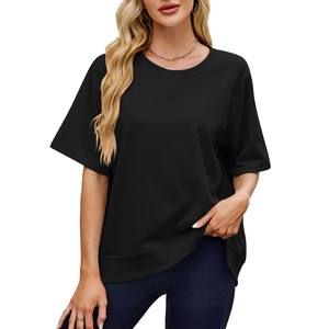 Blusa Casual de Mujer para Primavera/Verano 2025, Personalizada, Holgada, de Manga Corta con Mangas de Mariposa, Cuello Redondo, Camisas Extra Grandes de Color Sólido - Product Image 6