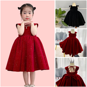 Elegante vestido de princesa para niñas de alta calidad de terciopelo de verano estampado de gran tamaño para la edad de 12 años lindo estilo OEM ODM de Nhung de Vietnam - Product Image 3