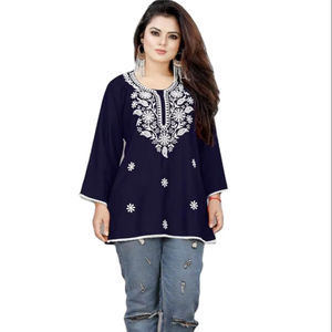 Broderie à la main prête à porter, couleurs vives, pour tous les jours/les fêtes, mode pakistanaise, soie georgette, travail Lakhnawi, viscose rayonne, ethnique - Product Image 1