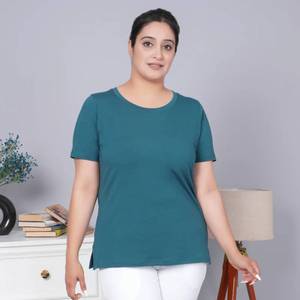 T-shirt à coupe classique, lisse, élégant et confortable, t-shirts tendance en coton pour femmes à prix de gros - Product Image 1