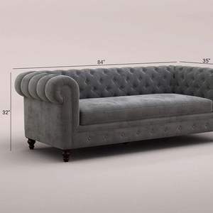 มหาราชาโซฟา3-Seater สไตล์ร่วมสมัยหรูหราผ้ากำมะหยี่ทนทานสีเทาถ่านดีไซน์กระจุกสำหรับห้องนั่งเล่นโรงแรมวิลล่าเฟอร์นิเจอร์ - Product Image 6