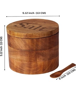 Cuchara de Salero de madera de acacia, tapa giratoria, caja de especias con mesa de cocina, sal, hierbas gourmet y condimentos, tarro de plástico - Product Image 4