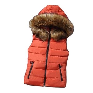 2024 Wholesale Outerwear Puffer <b>Jacket</b> Zipper Down Solid Colors Sleeveless <b>Jacket</b> Women <b>Short</b> Hooded Down Vest With <b>Fur</b> in Hood - Product Image 3