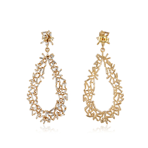 14k or naturel Baguette diamant fait à la main goutte boucles d'oreilles bijoux fins en gros - Product Image 6