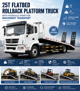 Faw 16t Flatbed Truck Cargo Lorry Heavy Equipment Truck For Sale With Hydraulic Ramp For Machinery Transport At Factory Price - Product Image 1