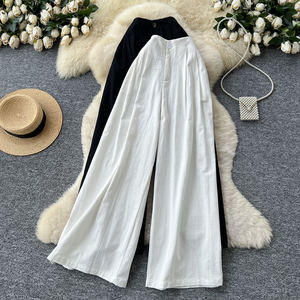 Pantalon large décontracté respirant en polyester/coton teint en pièce à taille haute imprimé pour femme – Collection Automne 2025 - Product Image 2