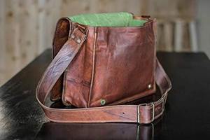 15 Inch Genuine Handmade <b>Mens</b> Distressed Full Grain Messenger Leather Cross Body Briefcase <b>Bag</b> - Product Image 2